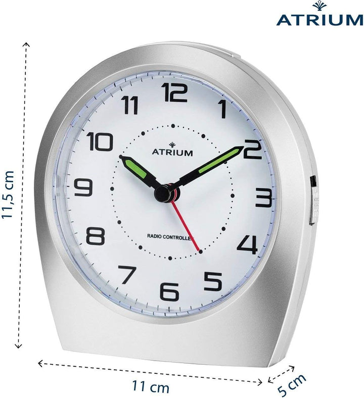 Atrium Funkwecker Analog Quarz ohne Ticken klassisches Design matt Silber A620-19