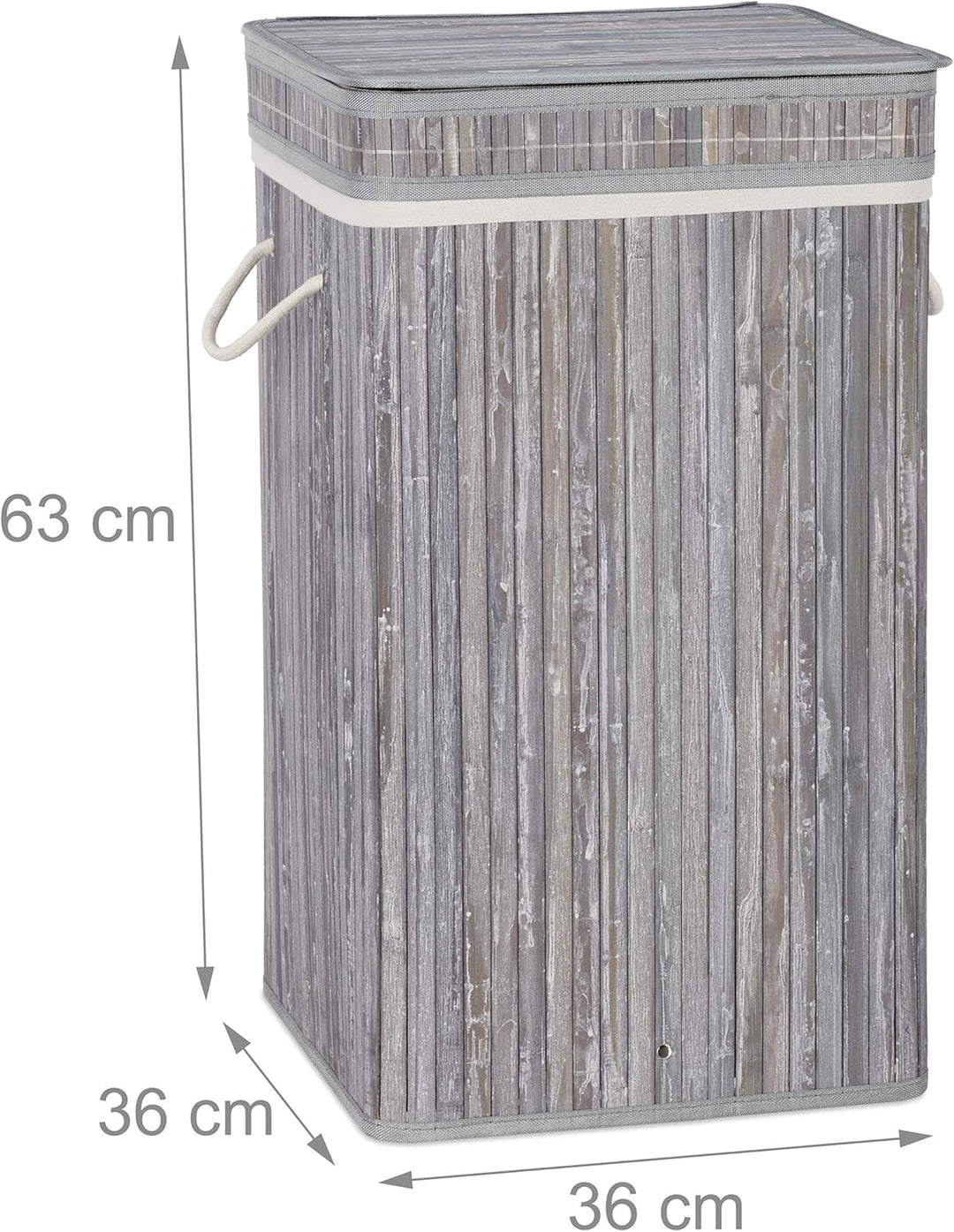 Relaxdays Wäschekorb Bambus, faltbar & tragbar, XL 70l mit Deckel, eckiger Wäschesammler, HxBxT: 63
