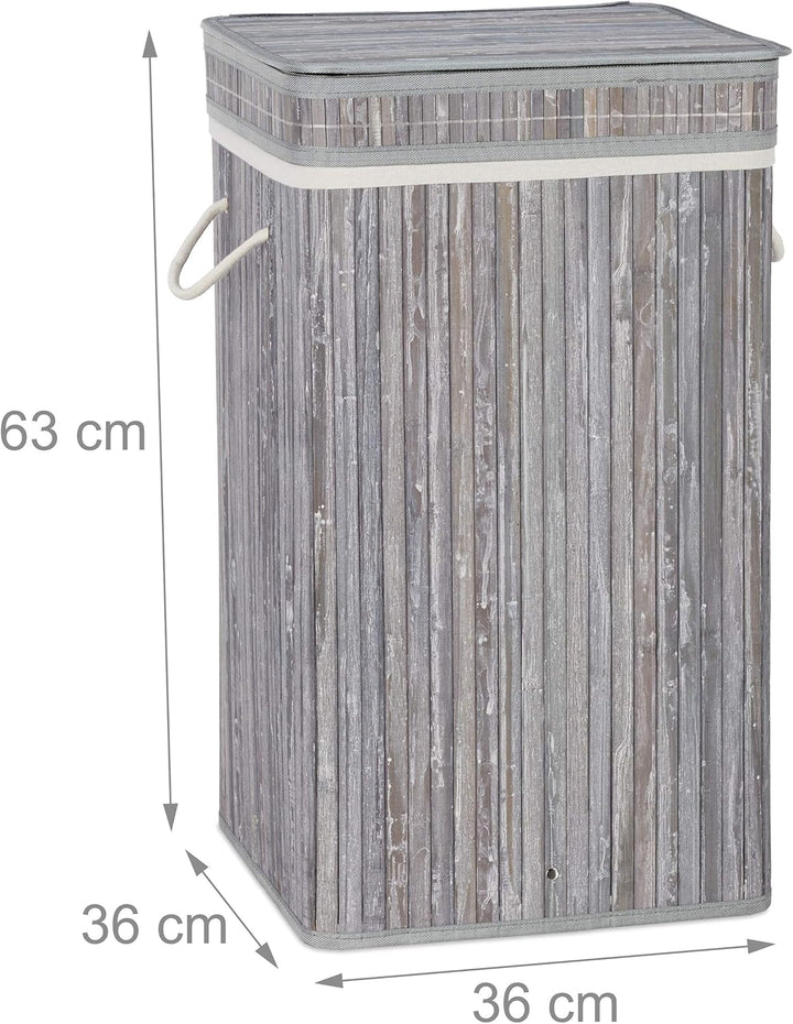 Relaxdays Wäschekorb Bambus, faltbar & tragbar, XL 70l mit Deckel, eckiger Wäschesammler, HxBxT: 63
