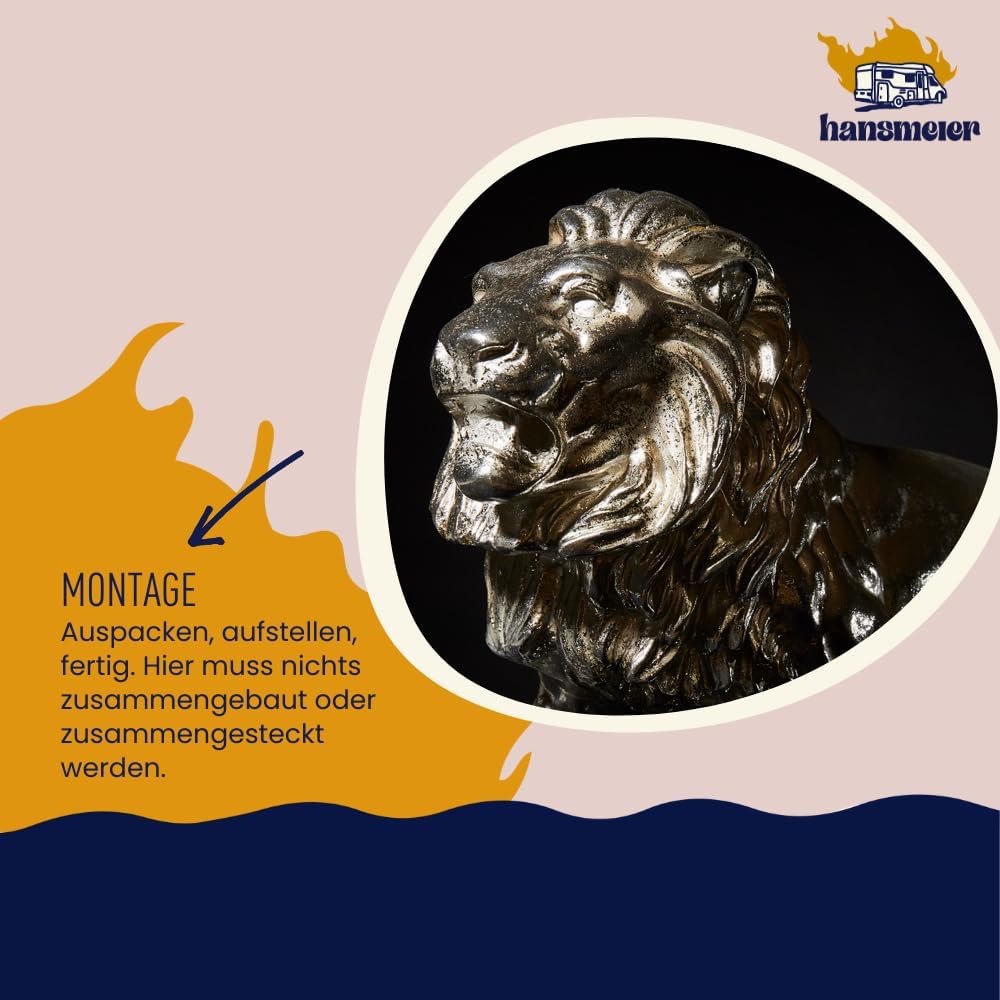 Deko Skulptur Löwe - Silber - Moderne Wohnungs-Deko - 47 x 35 x 13 cm - Dekofigur zum Hinstellen - D