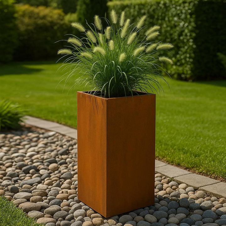 Köhko® Designer-Blumenkübel aus Cortenstahl Viva 27 x 27 x 67 cm | Pflanztopf in Edelrost-Optik L27