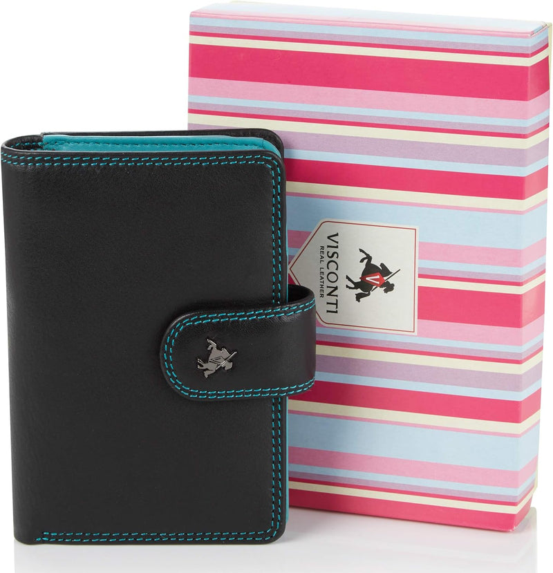 VISCONTI ® Leder Geldbeutel Damen RFID Schutz Geldbörse Damen Portemonnaie Bifold Mehrfarbig Portmon