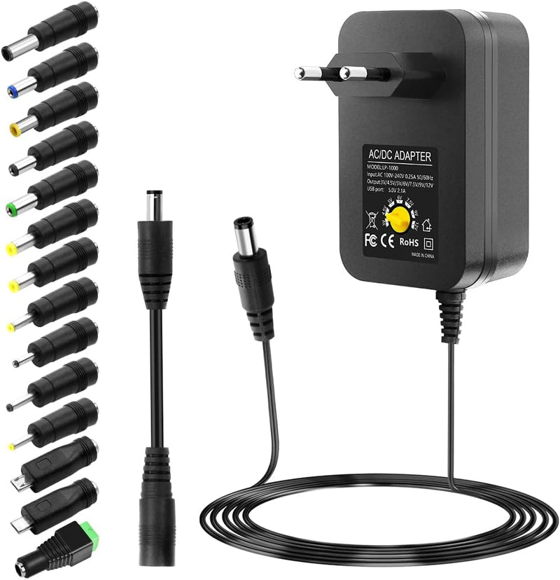 SHNITPWR Universal Netzteil 3V 4.5V 5V 6V 9V 12V Netzteil AC/DC 1A 2A 2.5A 30W Schaltnetzteil Adapte