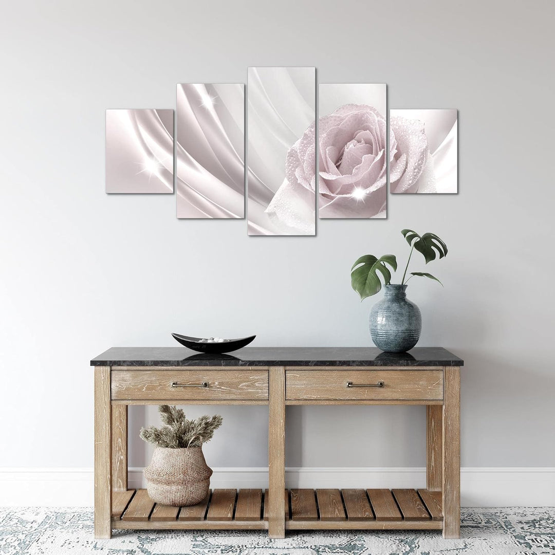 Runa Art Wandbilder Blumen Rose 5 Teilig Bild auf Vlies Leinwand Deko Wohnzimmer Abstrakt Beige Grau