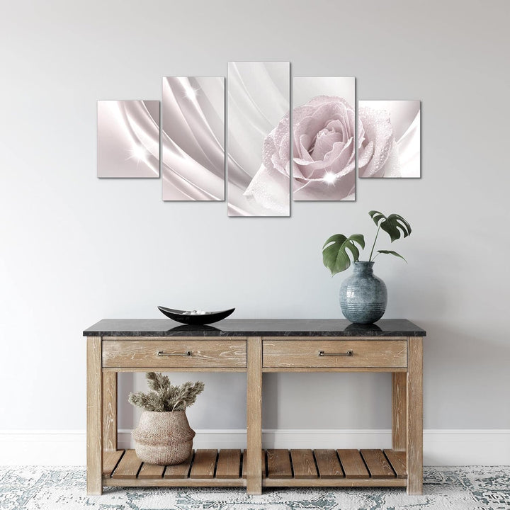 Runa Art Wandbilder Blumen Rose 5 Teilig Bild auf Vlies Leinwand Deko Wohnzimmer Abstrakt Beige Grau