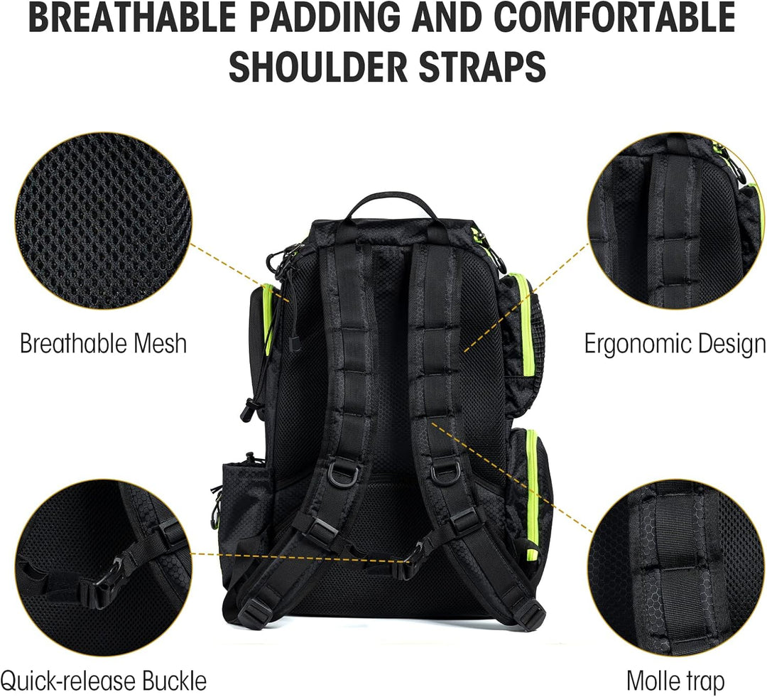 FEIWOOD GEAR Angelausrüstungs-Rucksack mit 4 Angelboxen, grosser Stauraum – widerstandsfähiger Angel