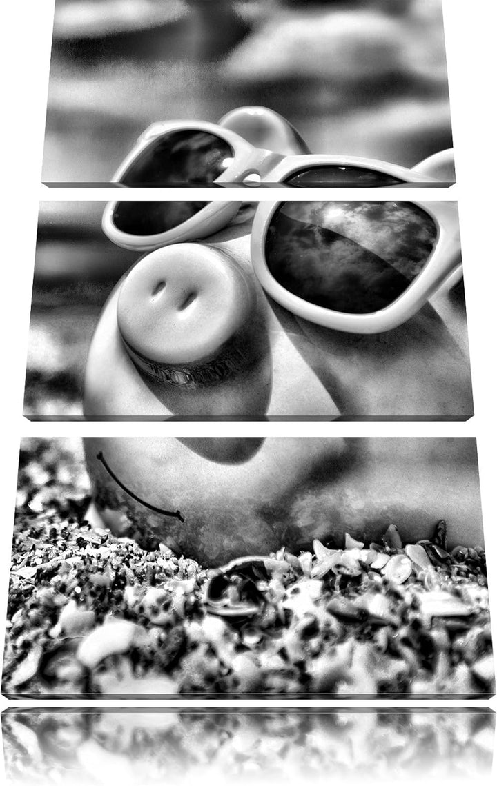 Pixxprint Schweinchen am Strand als Leinwandbild/Grösse: 3 Teilig (120x80) cm/Wandbild/Kunstdruck/fe