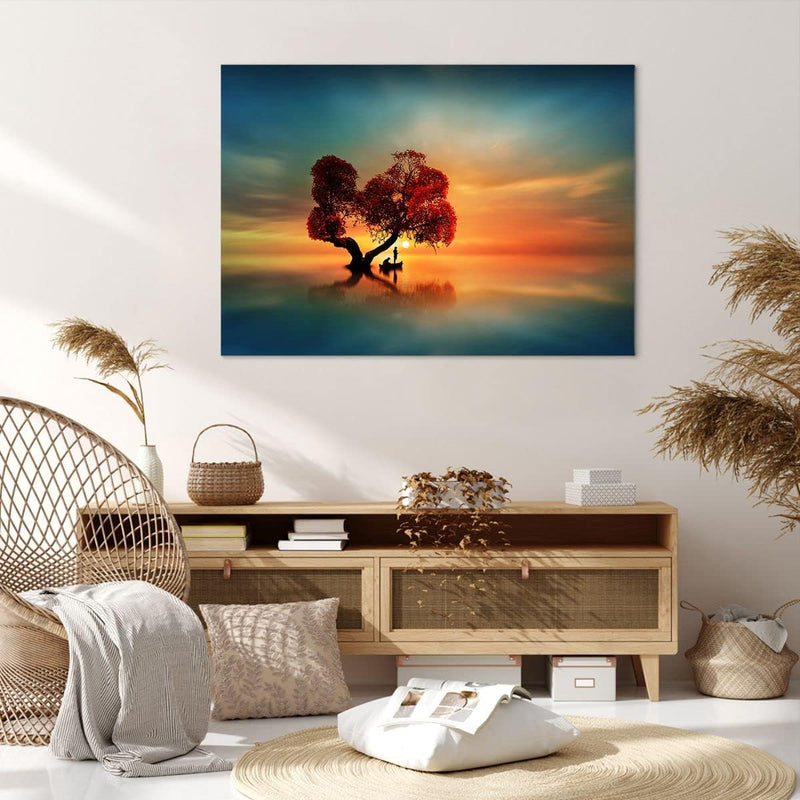 Bilder auf Leinwand 100x70cm Leinwandbild mit Rahmen See Natur Nacht Gross Wanddeko Bild Schlafzimme