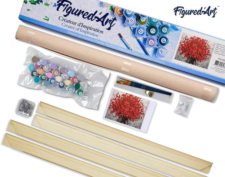 Figured'Art Malen Nach Zahlen Erwachsene Mit Rahmen Abstrakte rote Blumen - Paint by Numbers Basteln