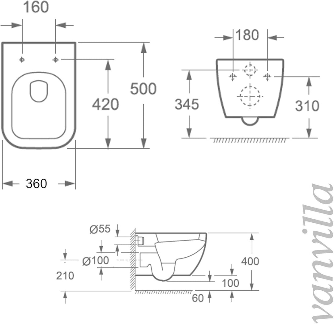 vanvilla Wand Hänge WC Tara Spülrandlos Toilette mit Soft-Close WC-Sitz Hänge Bidet mit Grohe Vorwan