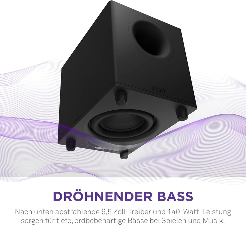 NZXT Relay PC-Gaming-Desktop-Subwoofer – AP-SUB80-EU - 140 Watt – Tiefer, kraftvoller Bass – Nach un