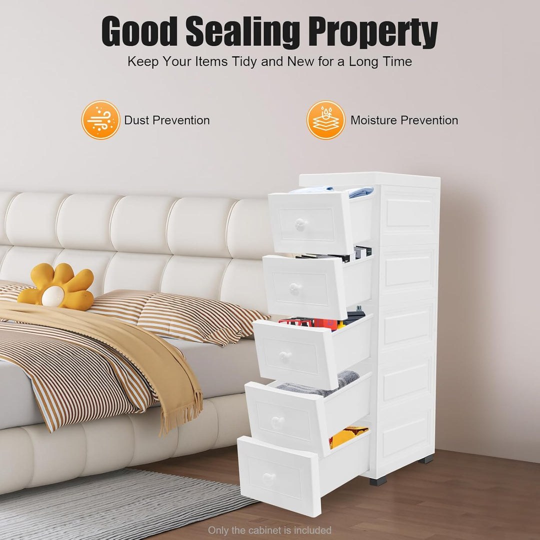 Pinuox Schubladenschrank Kunststoff, Rollcontainer mit 5 Schubladen Rollschrank aus Kunststoff Aufbe