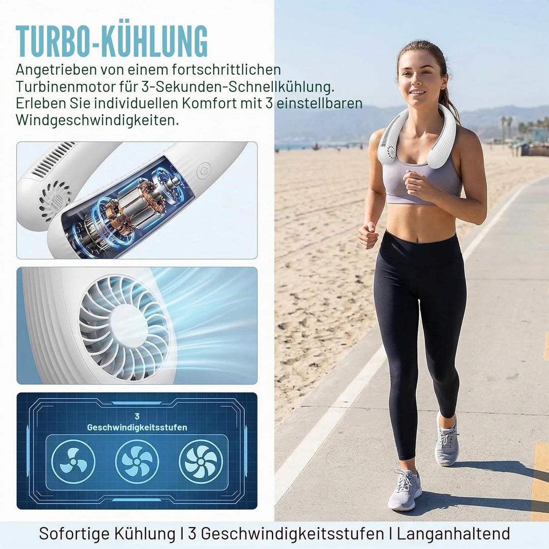 Tragbarer Hals-Ventilator, blattlos, per USB wiederaufladbar, 2000 mAh Akku, 4-8 Stunden Laufzeit, l