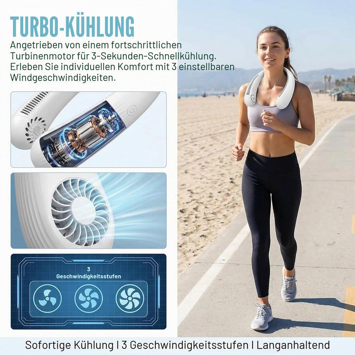 Tragbarer Hals-Ventilator, blattlos, per USB wiederaufladbar, 2000 mAh Akku, 4-8 Stunden Laufzeit, l