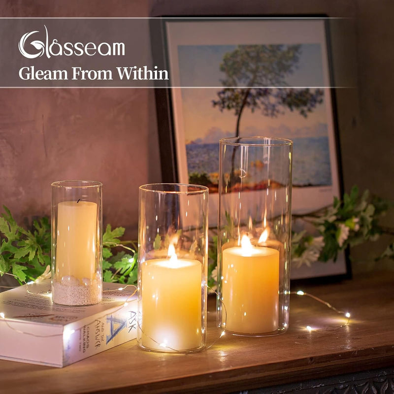 Glasseam Deko Vase Glas Zylinder Tischdeko 3 Stück/Satz Blumen Vasen Set Modern Glasvase Rund Glaszy