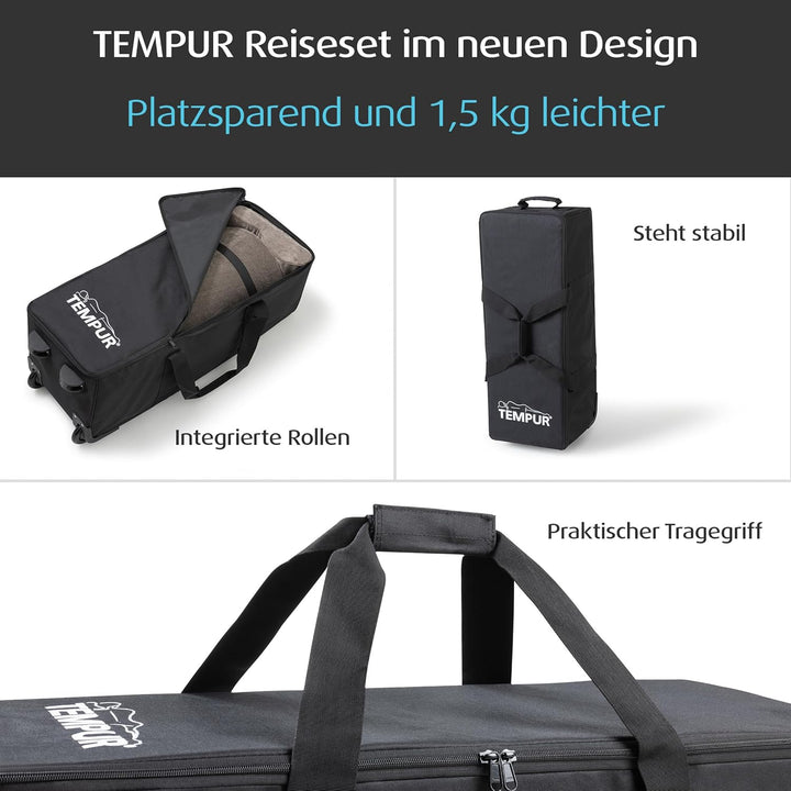 TEMPUR Reiseset 3-teilig mit praktischem Trolley, Reise-Nackenkissen sowie Reisematratze für Unterwe