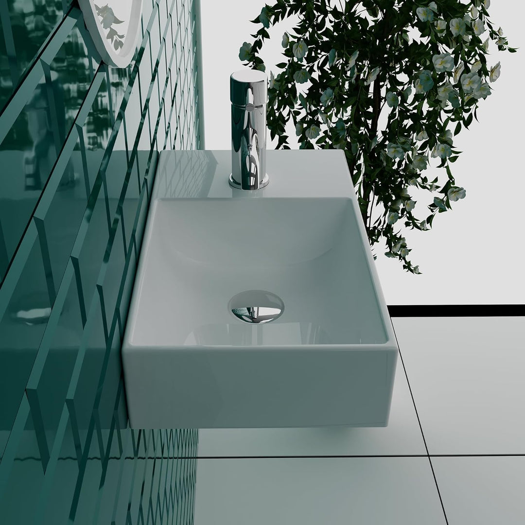 Alpenberger Mini Waschbecken Eckig | Badwaschbecken aus Sanitärkeramik mit Links Becken | Gästeklo W