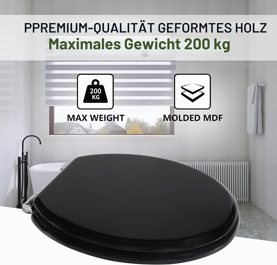 Angel Shield Toilettensitz aus Holz mit verstellbaren sanft schliessenden Scharnieren, antibakteriel