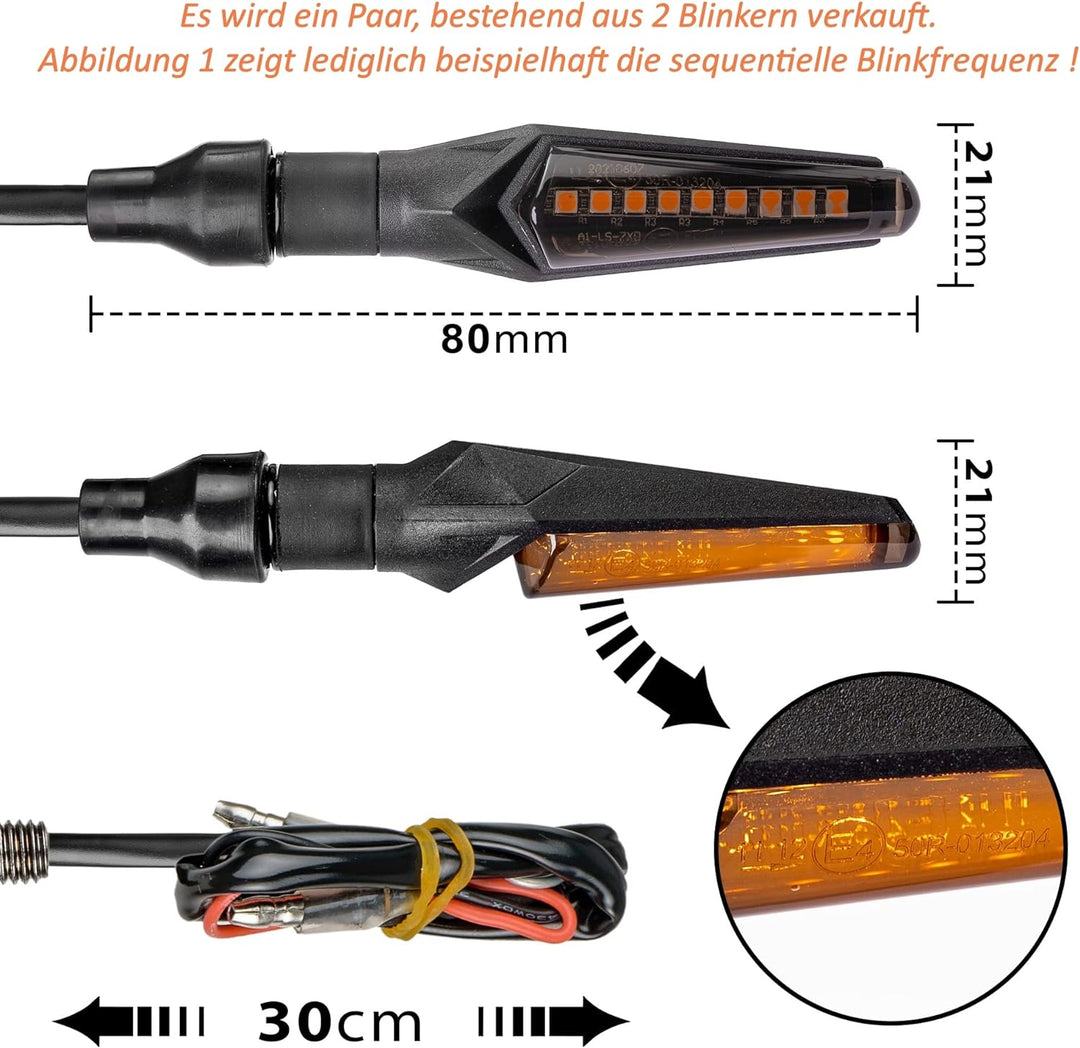 Simda Pro Hell LED Motorrad Blinker mit E Mark Universal Miniblinker Sequentiell Laufeffekt Quad ATV