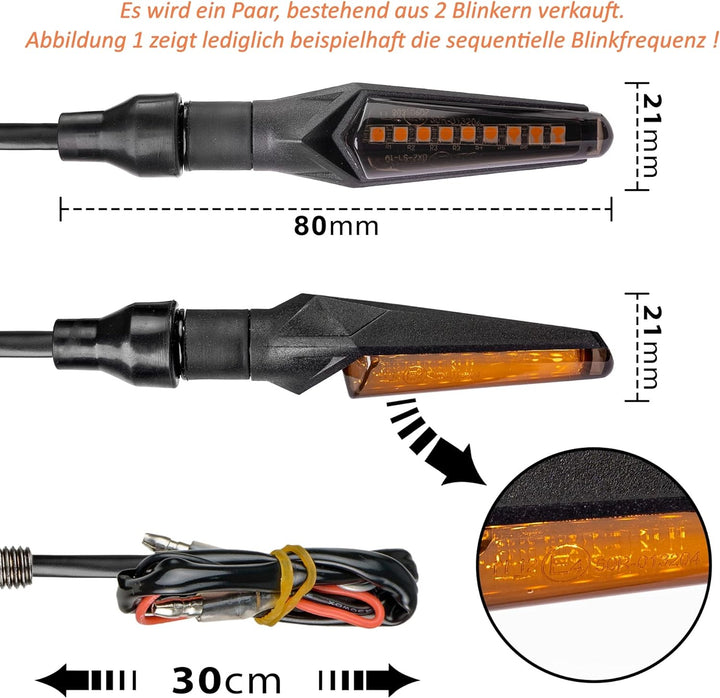 Simda Pro Hell LED Motorrad Blinker mit E Mark Universal Miniblinker Sequentiell Laufeffekt Quad ATV
