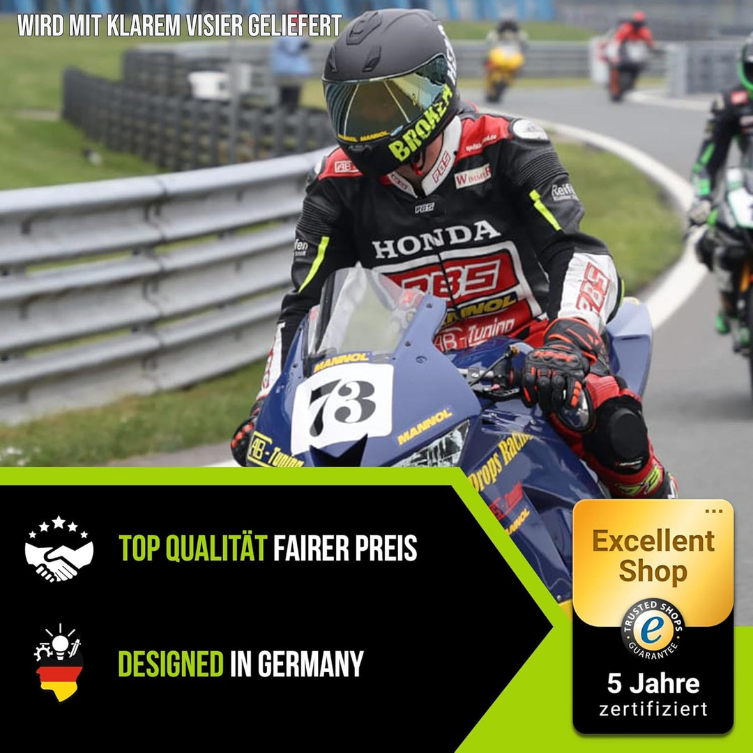 Broken Head BeProud Carbon Neon-Gelb matt Limitierte Sonderedition - sportlicher Racing Motorrad-Hel