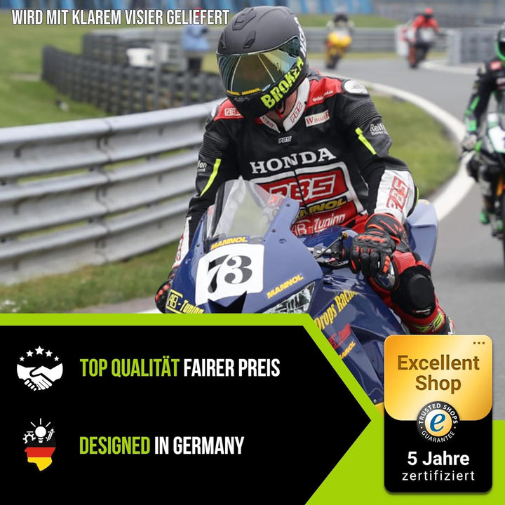 Broken Head BeProud Carbon Neon-Gelb matt Limitierte Sonderedition - sportlicher Racing Motorrad-Hel