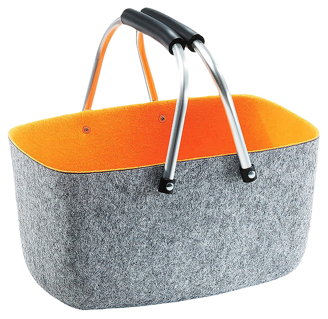 Kobolo Filzkorb Einkaufskorb Korb - Klappbügel - Filz - grau orange - 36x22x18 cm