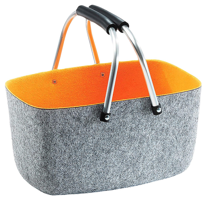 Kobolo Filzkorb Einkaufskorb Korb - Klappbügel - Filz - grau orange - 36x22x18 cm