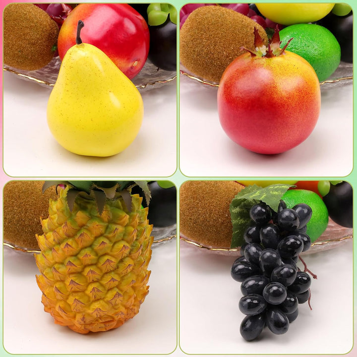 Meiwlong 13 PCS Künstliche Lebensecht Früchte Dekoration Haushalt Party Faux Kiefer Apfel Banane Tra