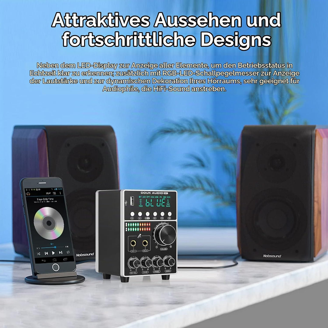 HiFi Dual MIC Digital Verstärker Bluetooth Empfänger USB Player S/PDIF Audio Power Amplifier Karaoke