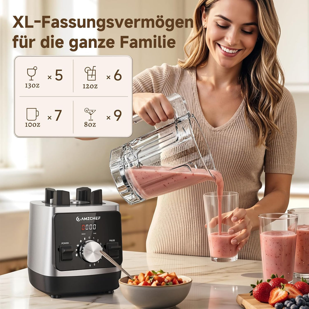 AMZCHEF Smoothie Maker 1800W Standmixer Blender, Hochleistungsmixer mit 2L Tritan-Behälter (BPA-frei