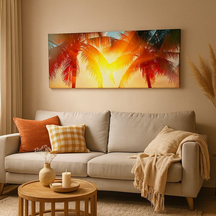Panorama Bilder auf Leinwand 100x40cm Leinwandbild Meer Palme Wasser Gross Wanddeko Bild Schlafzimme