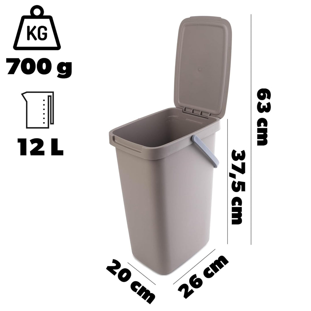KADAX Abfallbehälter 12L, 4er Set, Abfalleimer aus Plastik mit Deckel und Griff, Mülleimer für Müllt