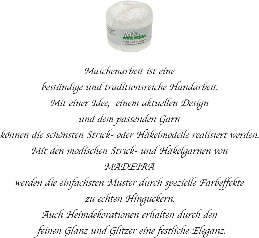 Häkelgarn Glitzergarn Strickgarn metallisiertes Haekelgarn Madeira Nora 5x25g Farbe 301 weiss, 301 w
