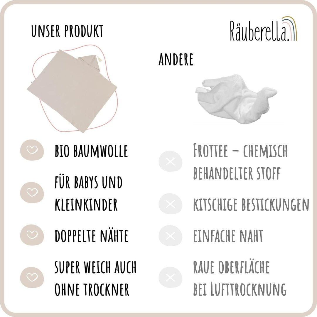 Räuberella® Kapuzenhandtuch-Baby in Beige I 75x100cm I Musselin-Badetuch-Baby aus 100% Bio-Baumwolle