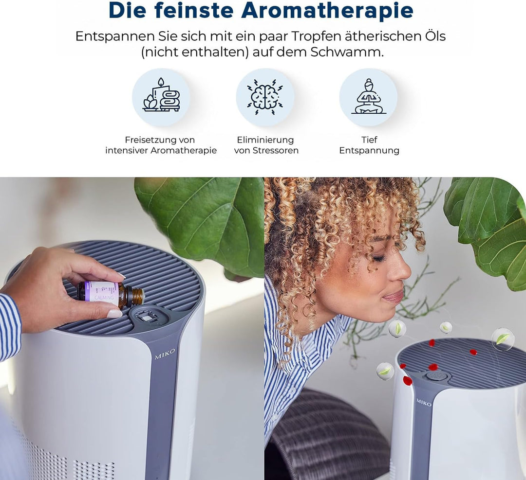 MIKO HEPA Luftreiniger für Zuhause deckt bis zu 86 m2, 3 Lüftergeschwindigkeiten, integrierter Timer