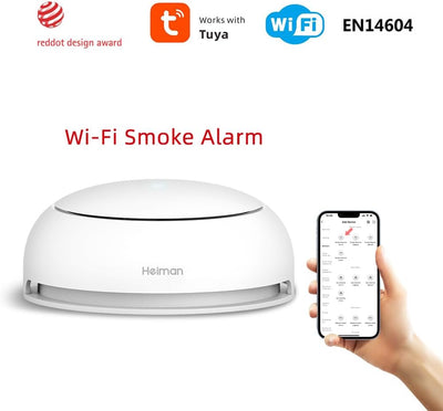 HEIMAN Wi-Fi Smarter Rauchmelder,WLAN Feuermelder mit austauschbarer Lithium-Batterie,5 Jahre Garant