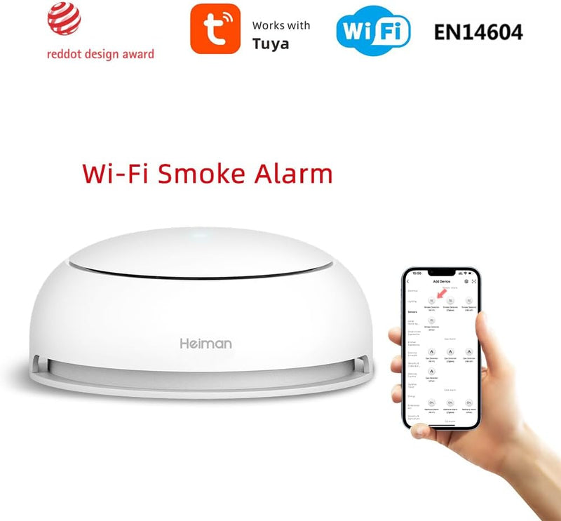 HEIMAN Wi-Fi Smarter Rauchmelder,WLAN Feuermelder mit austauschbarer Lithium-Batterie,5 Jahre Garant