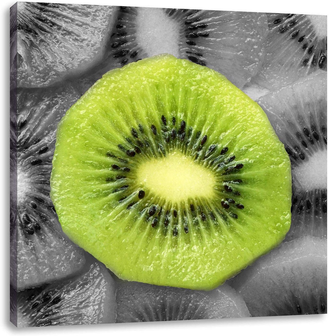 Pixxprint saftige Kiwi Scheiben als Leinwandbild/Grösse: 70x70 cm/Wandbild/Kunstdruck/fertig bespann