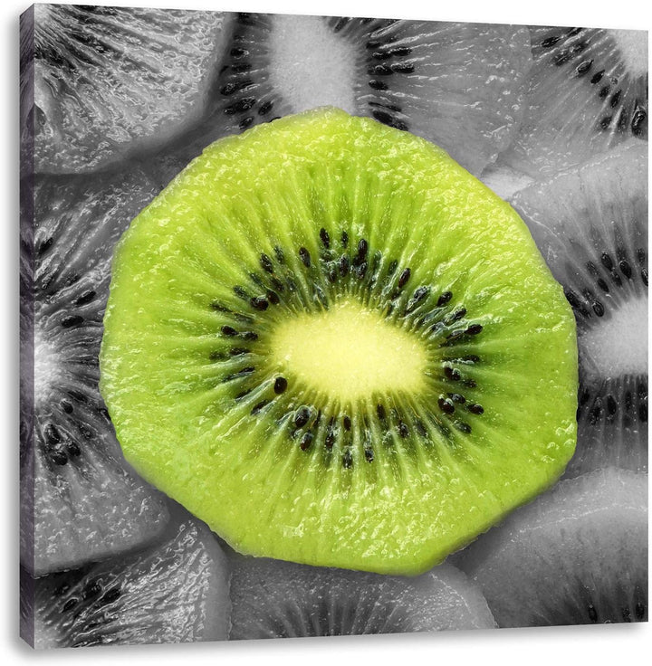 Pixxprint saftige Kiwi Scheiben als Leinwandbild/Grösse: 70x70 cm/Wandbild/Kunstdruck/fertig bespann