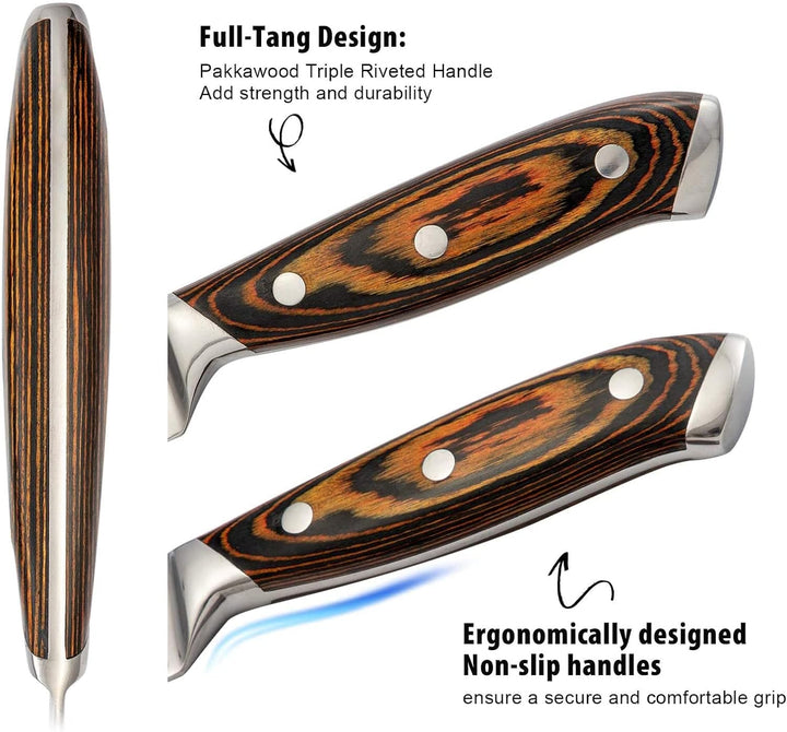 Messerblock Set | 15-TLG Messerset mit Farbiger Holzgriff | Scharf Edelstahl Kochmesser Set | Profi