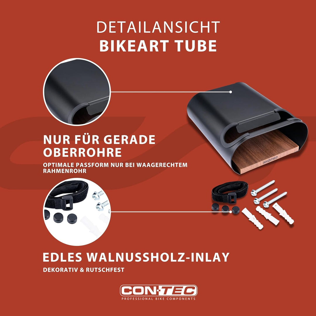 CONTEC Wandpräsenter bikeART Tube, 25kg, aus Stahl und Walnussholz, inkl. Befestigungsmaterial, für