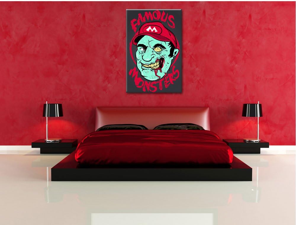 Pixxprint Famous Monsters Black Bild auf Leinwand, XXL riesige Bilder fertig gerahmt mit Keilrahmen,