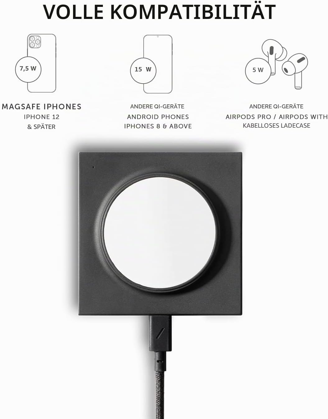 Native Union Drop Magnetisches Kabelloses Ladegerät–MagSafe-Kompatibel für iPhone 14/14 Plus / 14 Pr