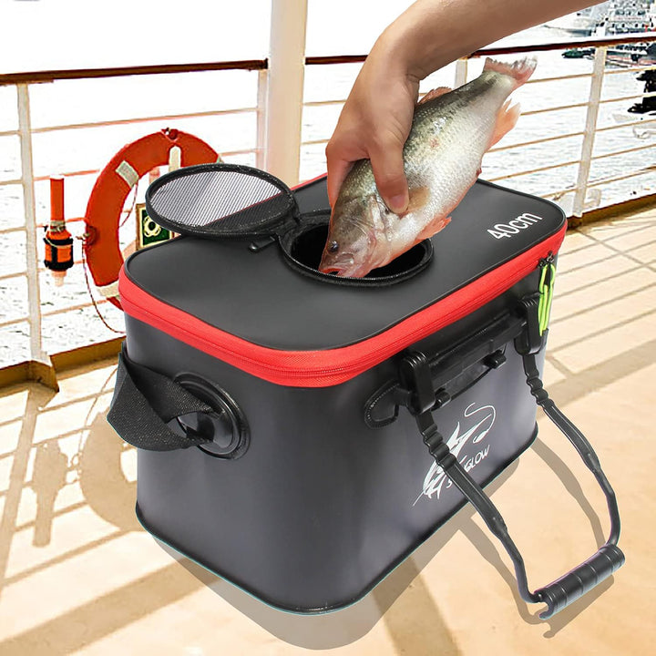 MMSGA Angeleimer, 23L/30L/38L Tragbarer Faltbarer Angelköder-Eimer，Multifunktionaler Behälter für le
