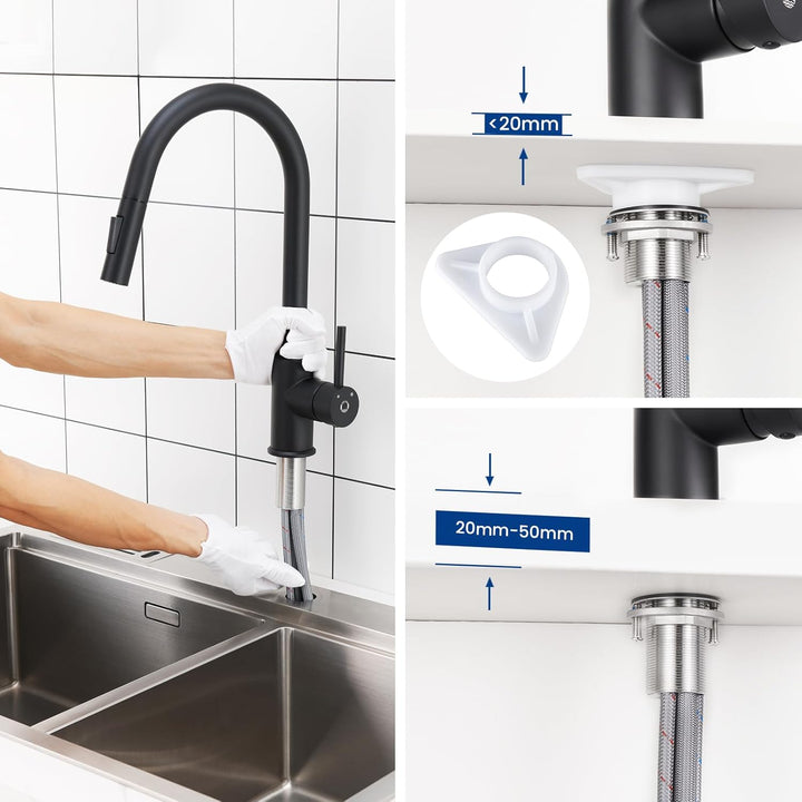 CECIPA Wasserhahn Küche Schwarz, Mischbatterie Küche mit Hohem Bogen, Hochdruck Küchenarmatur mit Br