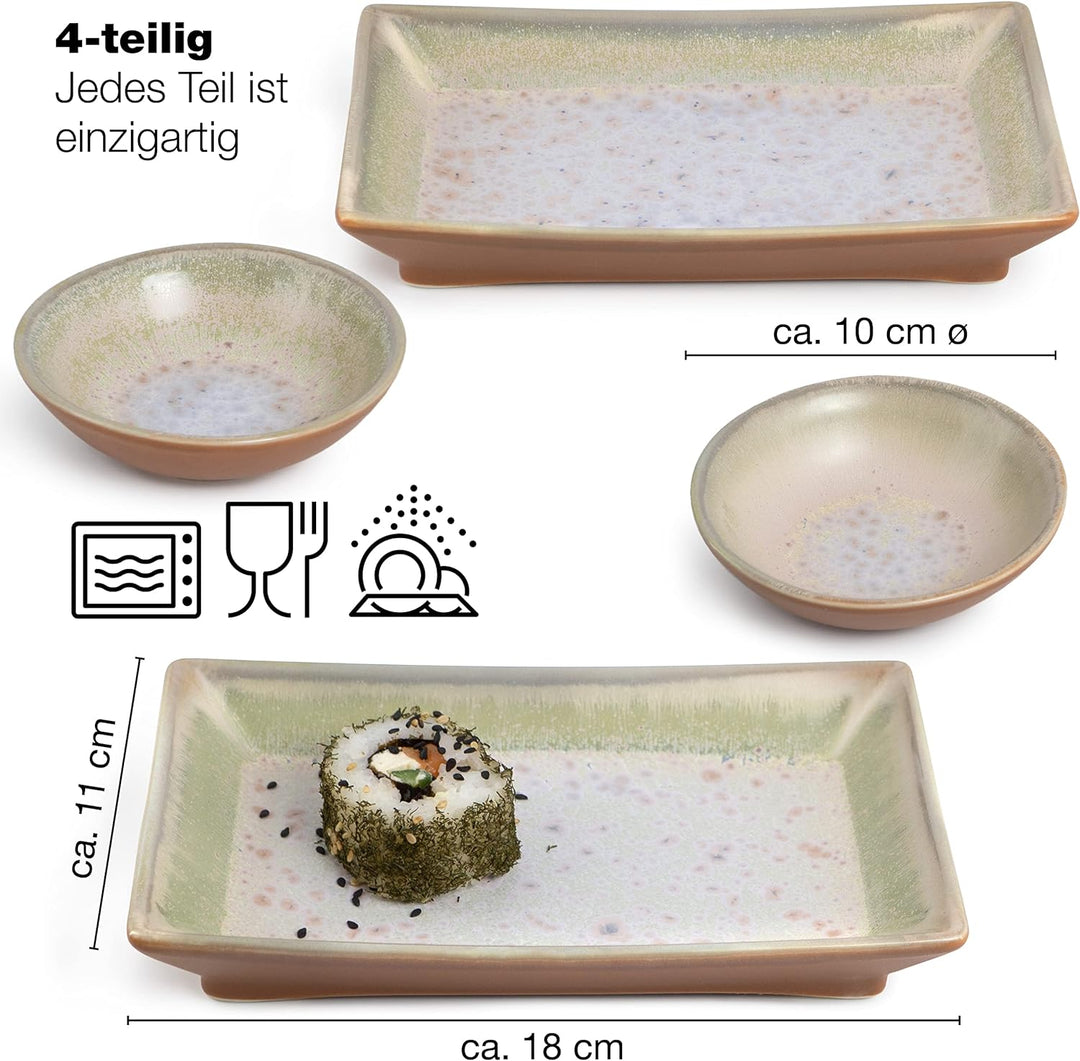 Moritz & Moritz 4-tlg. Sushi Geschirr Set für 2 Personen - Sushi Servierset mit 2x Sushi-Teller und