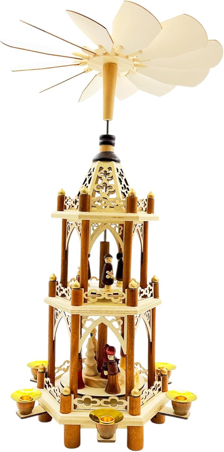 Wichtelstube-Kollektion Weihnachtspyramide Christi Geburt 3 Etagen Original 6 Pyramidenkerzen hochwe