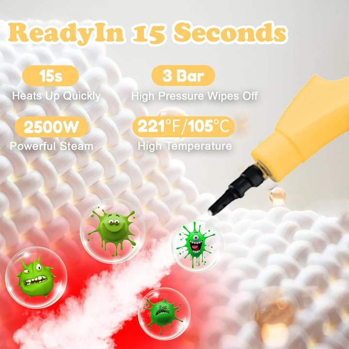 Dampfreiniger handgerät,2500W Hochdruckdampf Steam Cleaner, Steam Cleaner mit 3 Bürstenköpfen für Zu