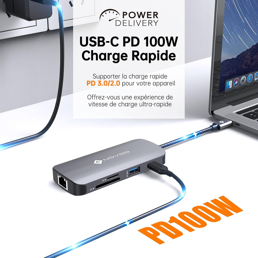 NOVOO USB C Hub 4K@60Hz USB C Docking Station HDMI 8-in-1 USB C Adapter Gigabit Ethernet mit 100W PD